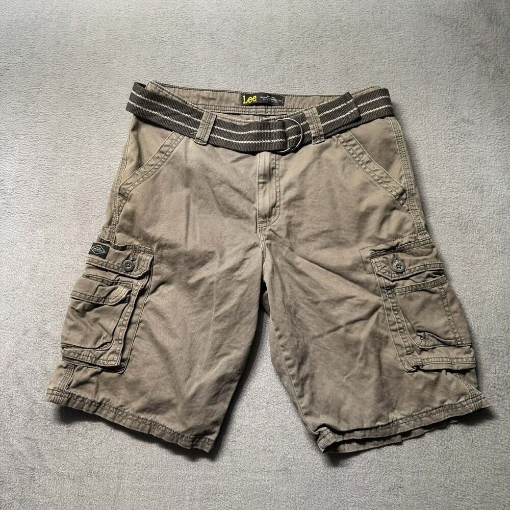 Lee Mens 30 Cargo Shorts Gray Belted Outdoor Utility Hiking Casual EUC